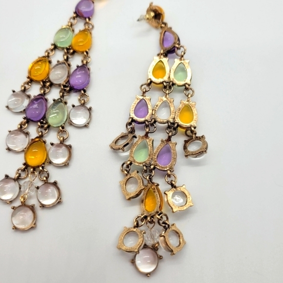 NWT Bohemian Colorful Crystal Dangle Gold Chandelier Earrings - Picture 11 of 15
